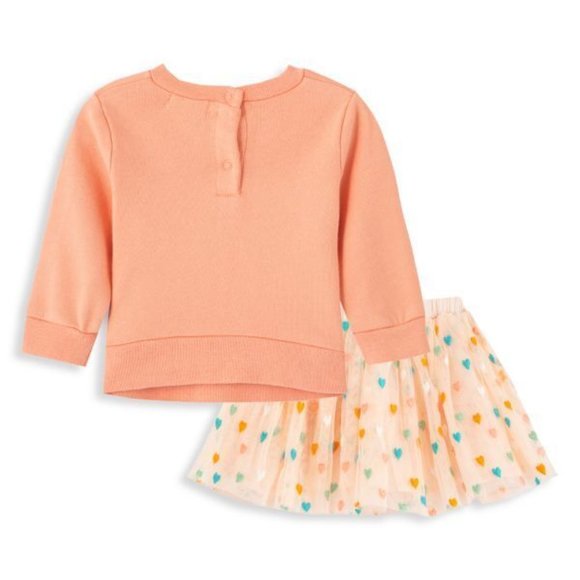 NEW PEEK Baby Peek x Dreamworld 2 Pcs Set Peach Band Sweatshirt Mesh Heart Skirt - Picture 3 of 6